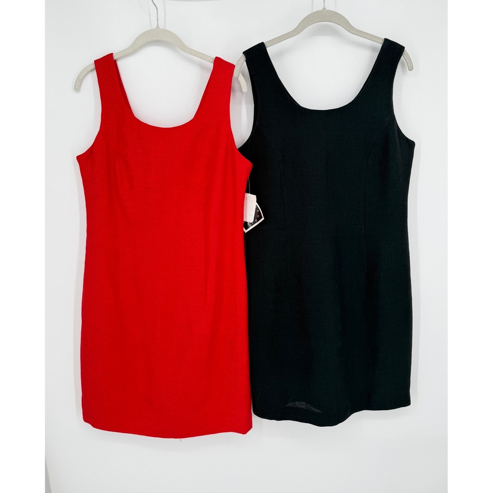 Vintage Jennifer Moore Linen Sheath‎ Dress Bundle Red Black Sleeveless Size 10